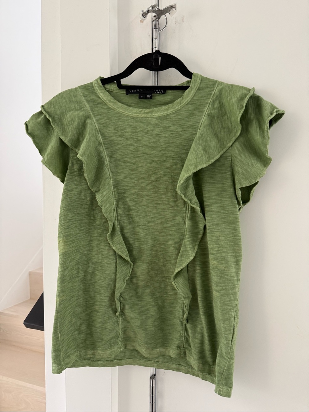 Veronica Beard Sage Green Ruffle Sleeve Tee